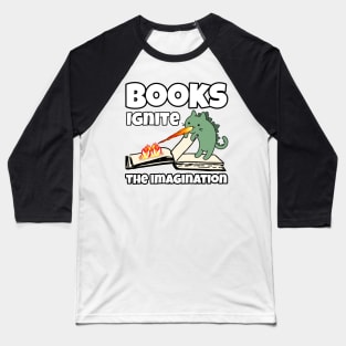 Green Cat Dragon Books Ignite the Imagination Baseball T-Shirt